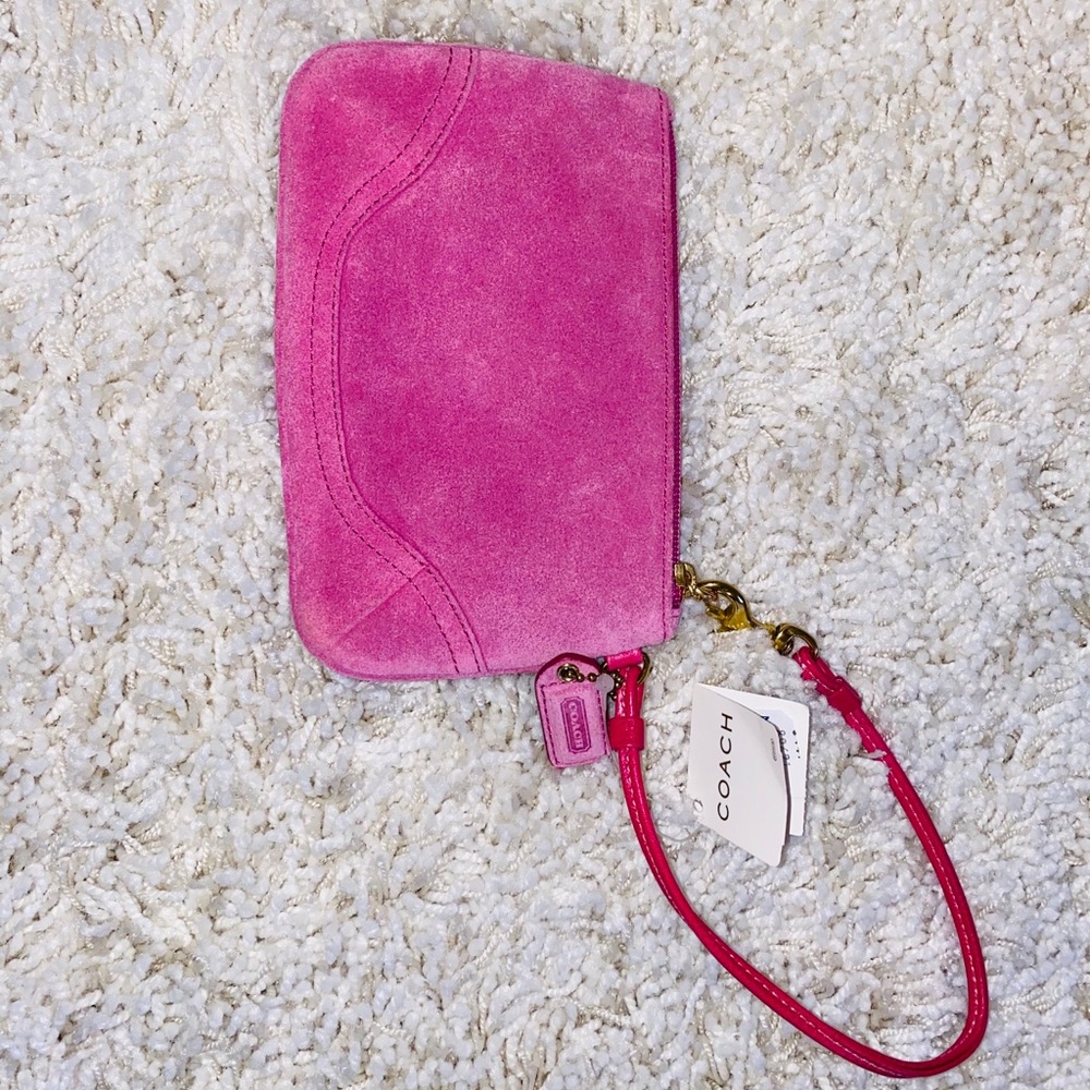 Pink Suede Coach Wristlet